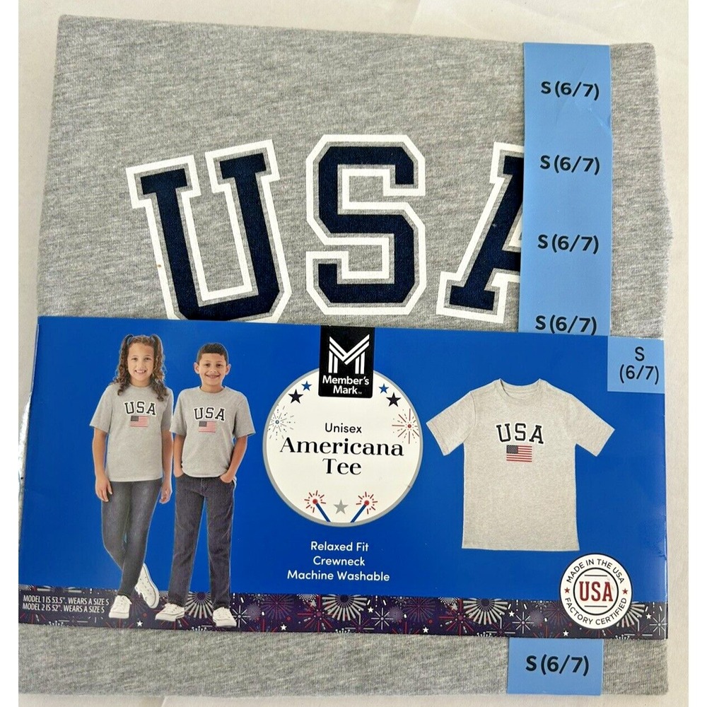 Americana Tee Small 6/7 Members Mark Kids Unisex Relaxed Fit Crew Neck New BxS
